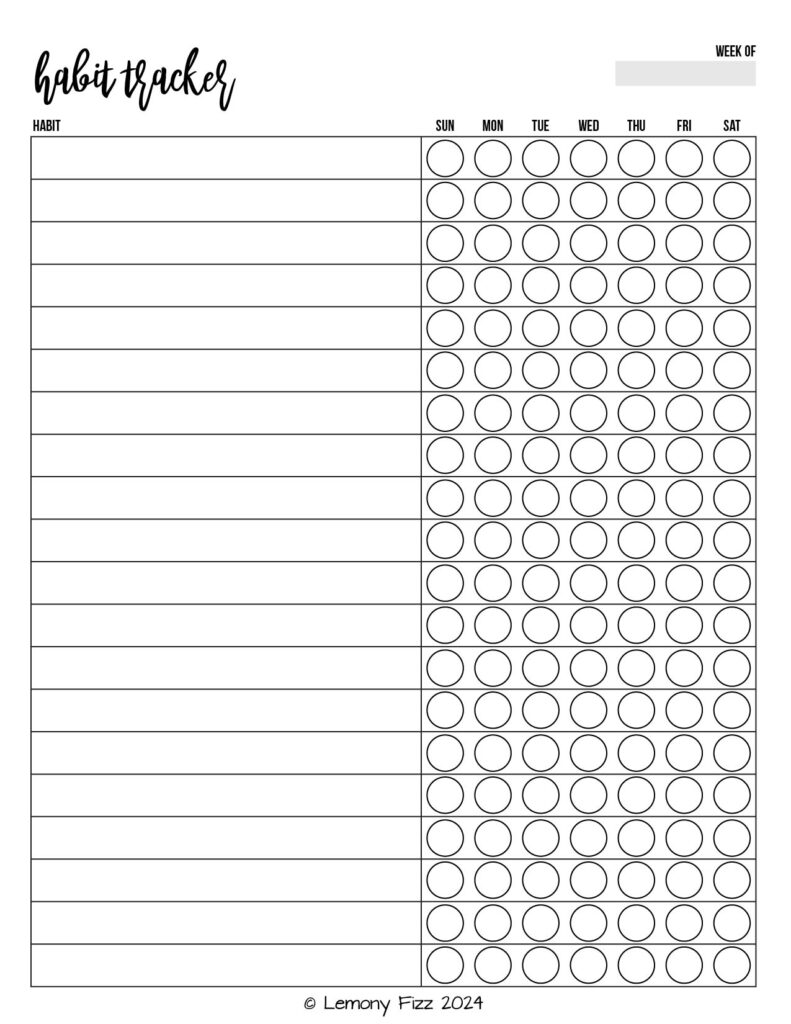 free habit tracker printable for planners